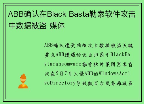 ABB确认在Black Basta勒索软件攻击中数据被盗 媒体