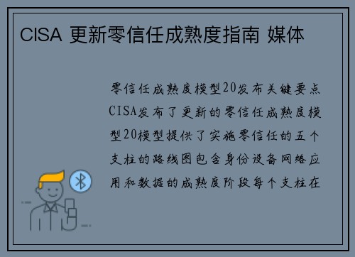 CISA 更新零信任成熟度指南 媒体