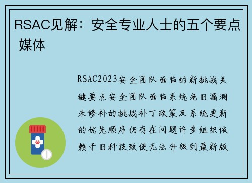 RSAC见解:安全专业人士的五个要点 媒体
